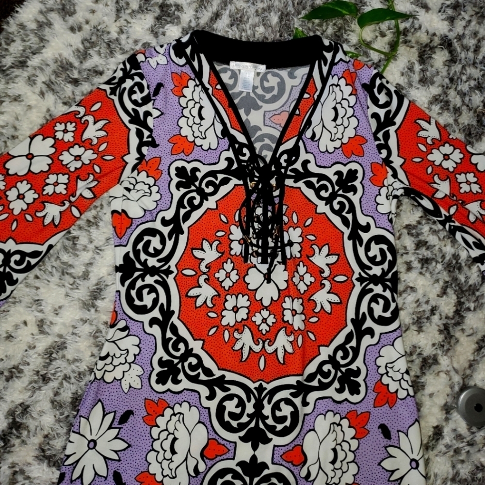 London Times Boho Tie Front Dress size 6